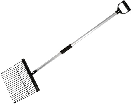 alloneslife Rastrillos profesionales de metal para estiércol de caballo para un mantenimiento eficiente y estable, diseño ergonómico, herramienta de limpieza de horquillas de heno de alta resistencia