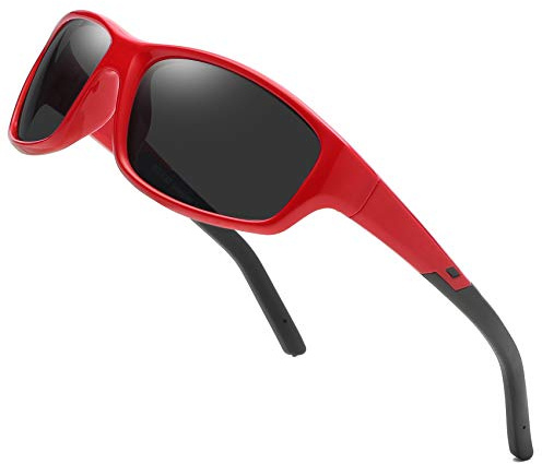 DUCO Lunettes de soleil polarisées enfants Monture en caoutchouc flexible Lunettes de sport mixte (K005 Rouge pour Age 5-12)