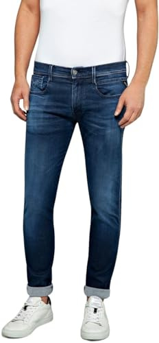 Replay Herren Jeans Anbass Slim-Fit Hyperflex Cloud mit Stretch, Bleu Foncé 007 (Blau), 34W / 32L