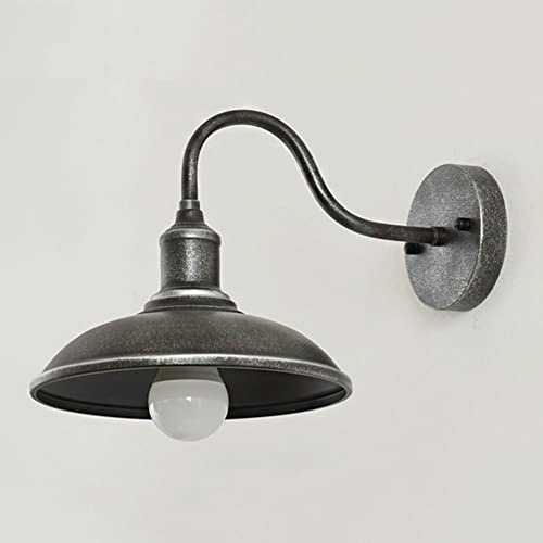 Vintage Industrie Wandleuchte Antik E27 Innen Außen Wandlampe Metall Lampenschirm Wasserdicht IP23 Landhaus Wand-Außenleuchte für Balkon Villa Terrassen Eingang Garten,Schwarz Scan Silber