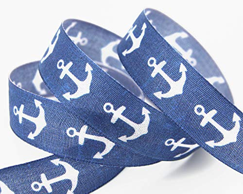 finemark 3 m x 25 mm Dekoband MARITIM Anker BLAU Schleifenband Geschenkband Deko Band Tischdeko Natur Geburtstag Stoffband mit formstabilen Kanten
