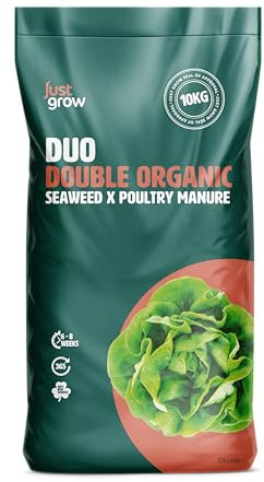 Just Grow 'DUO' 10KG Organic Fertiliser - Seaweed and Chicken Manure Pellets. Blend of two powerful organic fertilisers, 100% Natural!