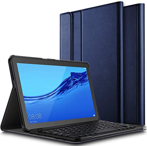 Claelech Clavier Bluetooth Coque Huawei Mediapad T5 10.1 2018, rabat Magnétique Mince Cuir Housse avec Détachable Clavier Sans Fil Bluetooth Automatique Smart Cover pour Mediapad T5 10.1 (Bleu)