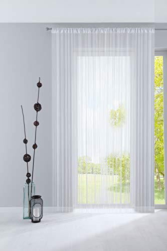 Fadengardine, HxB 250x300 cm, Weiß Lurex mit Tunneldurchzug und eingenähtem Kräuselband, geeignet für Gardinenstangen und Gardinenschienen Fadenvorhang Fadenstore Raumteiler, 20303CN