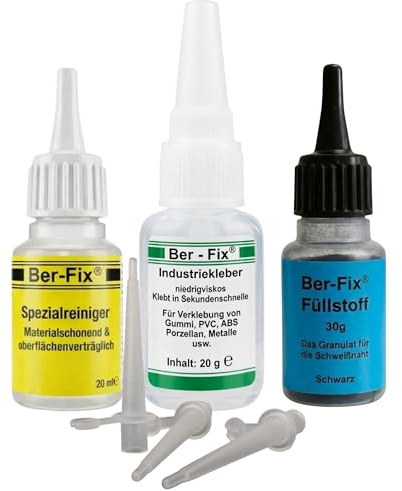 Ber-Fix Füllstoff Set 20g + 30g Schweißnaht weiß + Reiniger | Füllstoff Set 20g + 30g Schweißnahtkleber schwarz mit Spezialreiniger: mit Spezialreiniger zur Vorreinigung und
