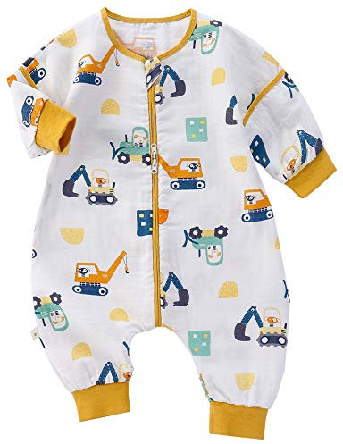 Chilsuessy Baby Sommer Schlafsack mit abnehmbaren Ärmeln 1 Tog 100% Baumwolle Kleinkind Schlafsack mit Füße Frühling Schlafsack für Junge und Mädchen, Fahrzeug, XL/Baby Höhe 95-105cm
