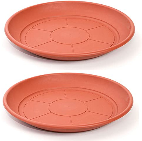 Acan Lot de 2 soucoupes rondes en plastique pour pots de fleurs de 50/60 cm méditerranéenne, plateaux, sous-assiettes rondes pour pots d'intérieur, extérieur, jardin, terrasse ou balcon Marron