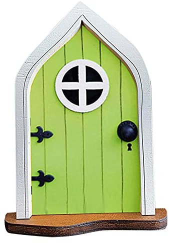 Kolylong® Elf Haustür Für Haus, Elfentür aus Holz Zum öffnen mit Lustigem Wichtel,Spielhausdekorationstür Basteltür 3D-Deko, Fenster Und Tür Für Bäume, Hof, Kunst, Garten, Skulptur