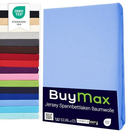 Drap-Housse Buymax® 80X200Cm Coton 100% Jersey, Hauteur De Matelas Jusqu'À 25 Cm, Couleur Bleu Clair