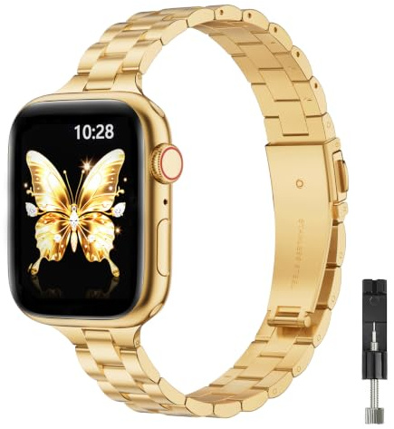 GEARYOU Schlankes Edelstahlband Kompatibel mit Apple Watch Armband Damen | 42mm(Series 11/10) 40mm 41mm 38mm,Metall Gliederarmband für iWatch Series 9/8/7/6/5/4/3/2/1/SE,Ersatzband Elegant