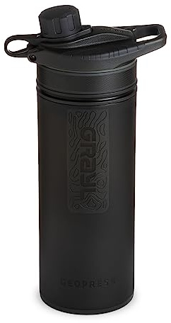 GRAYL GeoPress 710 ml, filtro acqua potabile, elimina il 99,99% di batteri e virus, perfetto per campeggio, sopravvivenza e viaggi (Covert Black)