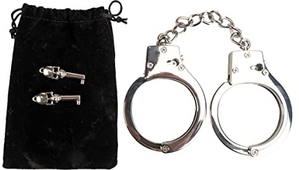 HISET Metal Handcuffs with Two Skull Keys - Prop Toy Handcuffs (Silver)