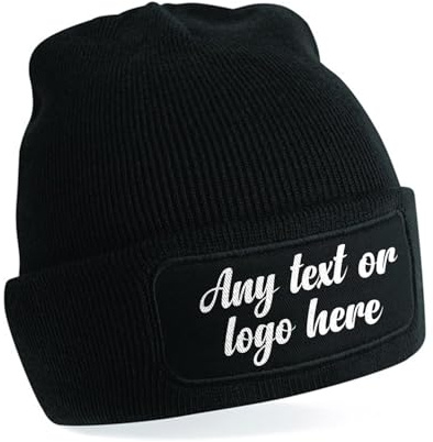 Personalised Beanie – Any Text, Any Image or Logo Patch Beanie – Custom Men’s Skullies & Wooly Hats with Adjustable Fit | Perfect for Winter Wear | Unisex Gift