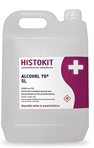 Alcohol etílico 70° antiséptico HISTOKIT 5 Litros. Etanol con benzalconio. Desinfección de piel sana y Limpieza desuperficies.