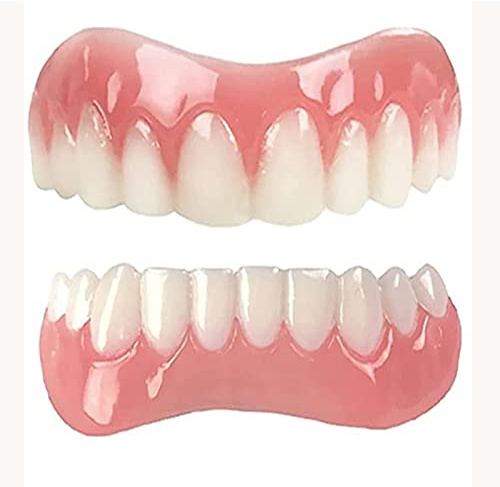 GDYJP Dentiera Protesi in Silicone Denti Provvisori Riutilizzabile Toni Naturali Faccette Istantanee Sbiancamento Denti per Faccette Estetiche Unisex,1 Pair