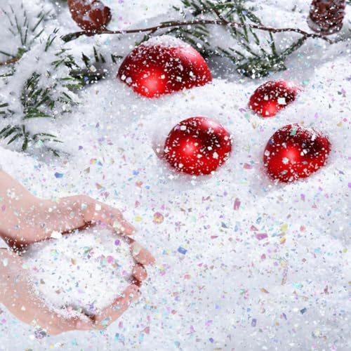Kasyat Christmas Twinkles Snow Fake Snow Decoration Craft Snow Artificial Flake Fake Snow Powder Filler for Christmas Party Decoration Supplies (White, AB Color, 250 g)