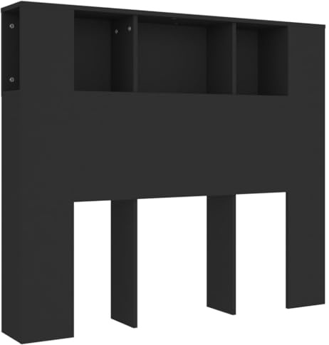 vidaXL Bett-Kopfteil mit Ablagen - Wand-Kopfteil & Bücherregal - Schwarz, 120x18,5x104,5cm
