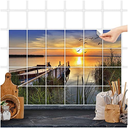 FoLIESEN Adhesivo decorativo para azulejos para baño, cocina, cuarto de baño, decoración de azulejos autoadhesivo, puesta de sol, azulejos – imagen (ancho x alto): 15 x 20 cm – 90 x 60 cm / 18 piezas.