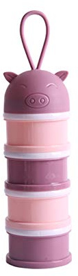 FIYSON Distributeur De Lait en Poudre Portable avec 4 Compartiments Et Bec,Doseur De Lait, Verseur Boîtes Empilables Convient pour Les Collations,Lait en Poudre,collations,Allaitement 480 ML (Rose)