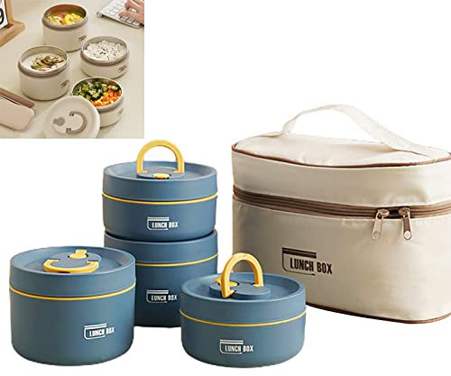 Portable Insulated Lunch Container Set, 2022 New Stackable Stainless Steel Food Container with Thermal Bag, Insulated Lunch Containers, Thermal Lunch Box Bento Box Set (Blue,4 Layer)
