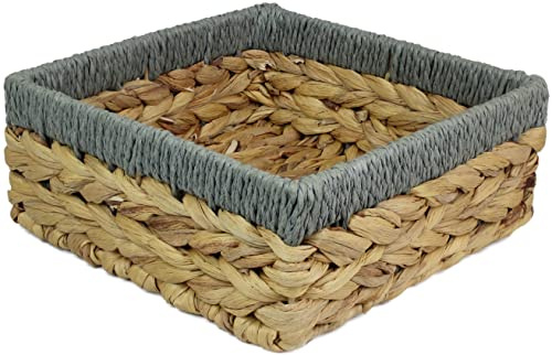 Square Water Hyacinth Small baskets for storage Natural and Grey wicker basket shelves open Decorative gift box Small bathroom mini tray makeup bathroom Kitchen organiser (Large 22cm, 1 x Basket)