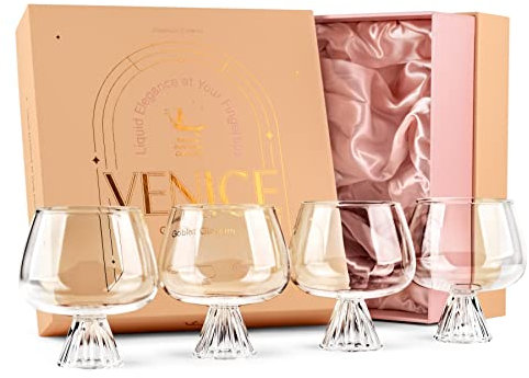 Copas de Vidrio de Borosilicato con Globo Venecia | Juego de 4 | 500 ml | Cristalería de Cóctel para Aperol Spritz, Gin Tonic, Limoncello Spritz, Campari Spritz | Coctelería Elegante Moderna