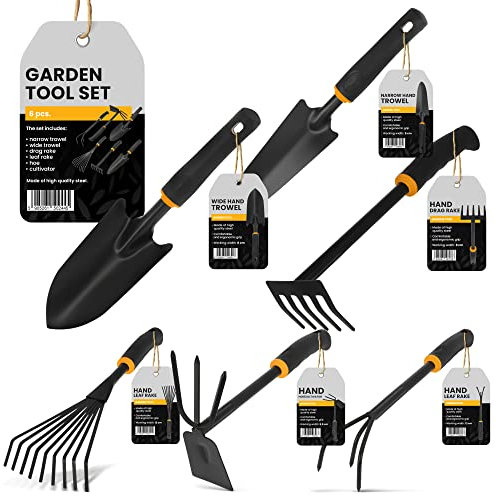 Gartenwerkzeug Set 6-Teiliges | 2X Gartenschaufel Klein Gartenkralle Kleinrechen Doppelhacke Grasrechen Kleingeräte-Set Gartenset Gartenpflege Pflanze Topfblumen