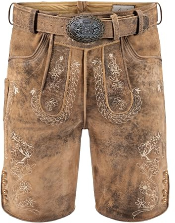 Almbock Lederhose Herren Tracht | Trachtenhose Herren Wildbock (100% Wildleder) | Kurze Lederhose braun Used in Gr. 44-62