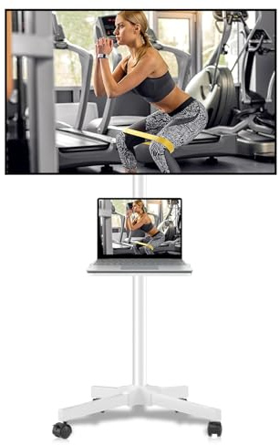 Suptek Portable TV Stand on Wheels, Mobile Tall TV Stand with Shelf for Most 21-60 inch Flat Curved TVs, Holds up to 35kg, High TV Cart Max VESA 400x400 White