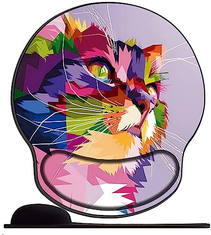 Tapis de Souris avec Repose Poignet géométrique Animal Couleur Chat Ergonomique Repose Poignet Gel avec Gel Antidérapant à Base de PU Tapis Souris Ergonomique Support Souris pour Bureau