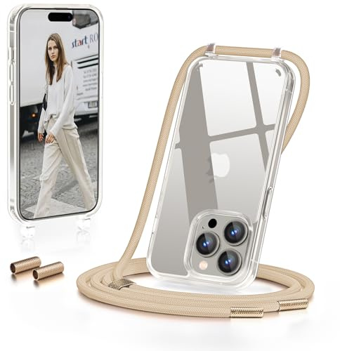 GOODVISH Handykette für iPhone 15 Pro Max Hülle mit Band, Helbraun