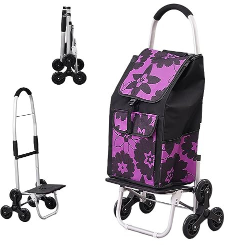 SADOMAIN Aluminium Einkaufstrolley Treppensteiger, 2in1 Einkaufstrolley klappbar abnehmbare Tasche 6 Rollen Treppensteiger Einkaufswagen Einkaufshilfe Trolley, Wasserdicht (K)