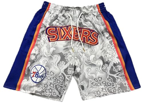 MCQOmcil Herren NBA 76ers Basketballshorts, hochelastische, atmungsaktive Sporthose (Color : A, Size : M)