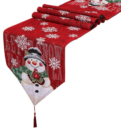 VEIYI Weihnachten Tischläufer Schneemann Tischdecke Tischfahne Küchen Esstischdekoration Tischsets Lange Tischwäsche (Schneemann 33 * 180 cm - C)