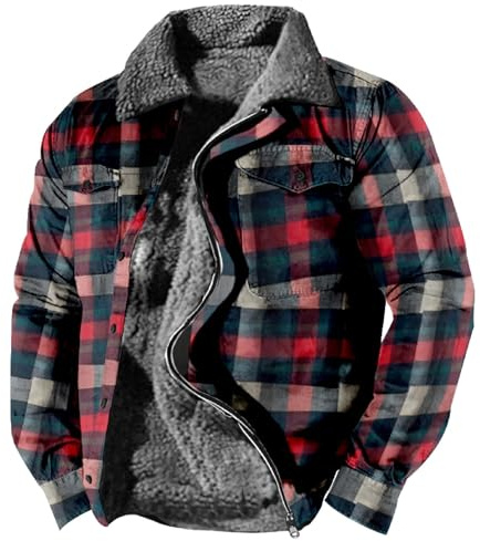 Veste de bûcheron pour homme, doublée, avec fermeture éclair, en flanelle, veste en polaire, veste de transition, veste d'hiver, veste thermique, veste doublée en polaire, col montant, parka d'hiver