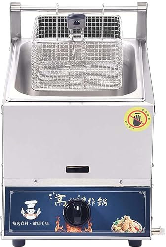 Friggitrice a Gas Commerciale, Friggitrice a Gas Bancone, Acciaio Inossidabile, Friggitrice Doppia di Grande capacità 8L/16L, con Cestelli Rimovibili, Potenza di Fuoco Regolabile,10L