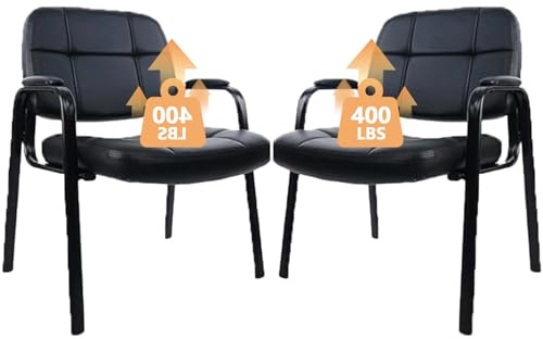 CLATINA Big & Tall Waiting Room Guest Chair Comfortable Reception Chairs with Bonded Leather Padded Arm Rest for Office Reception Lobby and Conference Desk, Black(2 Pack)