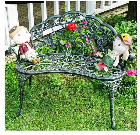 Gartenbank Wetterfest Metall Bank Garten Sitzbank Outdoor Parkbank Gussmetall-Aluminium-Rosenrahmen, antiker Finish-Stuhl, für Rasen, Pool, Park, Eingangsbereich, Hinterhof, 100 x 50 x 77 cm (Color :