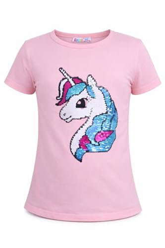 Einhorn4 Kinder Mädchen T-Shirt Bluse Kurzarm Rosa1 140-146