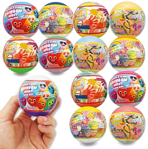 Lavatelli Cadeaux de Fête Anniversaire invites pour Enfants Garçons Filles, 12 balles anti stress surprise en capsule 5,5 cm, assortiment mixte,jeux, Squishy, gadgets,jouet de fete foraine