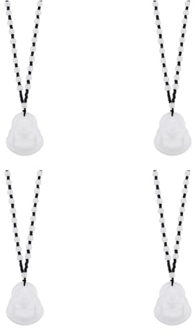 Hobbspring 4 Stück Halsketten Mit Anhänger „Lachender Buddha“ Geschnitzter Buddha Anhänger Weißer Talisman Amulett Schutz Anhänger Booda Halsketten Kette Für Männer Und Frauen