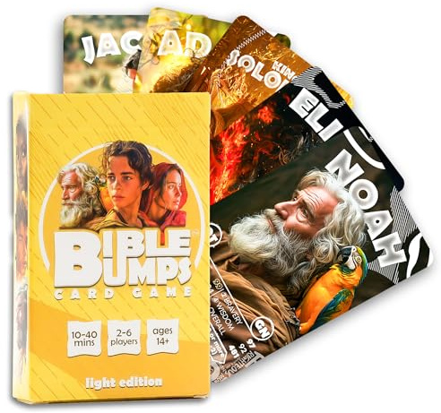 bible bumps : Edición ligera, juego de cartas basado en la Biblia, 2 modos de juego, 42 personajes, resumen de personajes en profundidad, funcionalidad de mazo cruzado, juego inmersivo