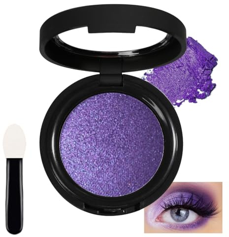 Fard à paupières simple violet - Poudre pressée métallique - Fard à paupières nacré hautement pigmenté - Imperméable et durable - Avec pinceau miroir - Maquillage cool des yeux