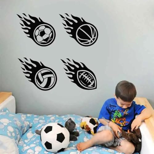 YLLMNOBN Autocollant Mural en vinyle boule de feu, décoration sportive, Football, volley-ball, autocollant Mural, décoration de salle de jeux pour chambre d'enfants et de maison