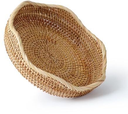 YANGQIHOME 8.7'' × 2 .2'' Rattan Decorative Bowl, Round Wicker Trays, Wicker Storage Bowls, Natural Woven Serving Bowls, Decorative Bowl for Entryway Kitchen Counter Organizing