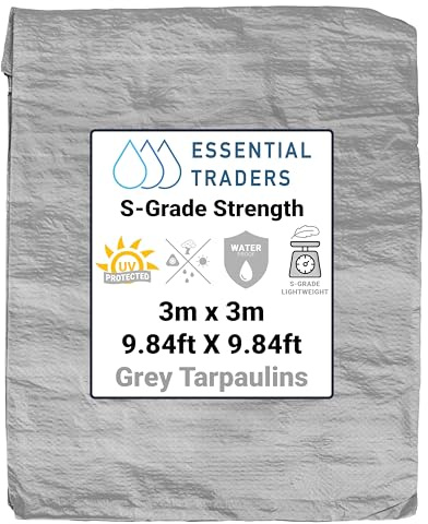 Grey Lightweight Tarpaulin - Multi-Purpose Waterproof Sheet for Outdoor Use, Tools, Camping, Gardening, Furniture Protection, and Temporary Coverage (3m x 3m)