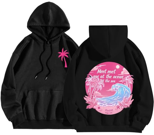 Hoodies for Girls Palm Puff Hoodies for Women UK Long Sleeve Y2K Oversized Jumpers for Teen Girls Unisex Palm Tree Sun Set Beach Graphic Pullover Tops Loose Fit Stylish Autumn Preppy Clothes 2024
