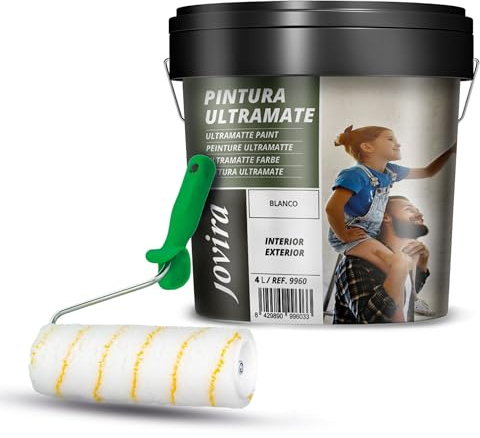 JOVIRA PINTURAS Pintura Ultramate Exterior/Interior blanco + Rodillo antigota 22 cm. (4 Litros + Rodillo antigota 22 cm)