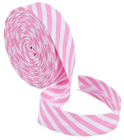 BENECREAT Nastro Sbieco A Righe Rosa e Bianche Da 10 m, Nastro A Righe Largo 20mm In Poliestere Twill A Righe per Il Fai Da Te Cucito di Indumenti Cucitura di Tubazioni Trapuntatura
