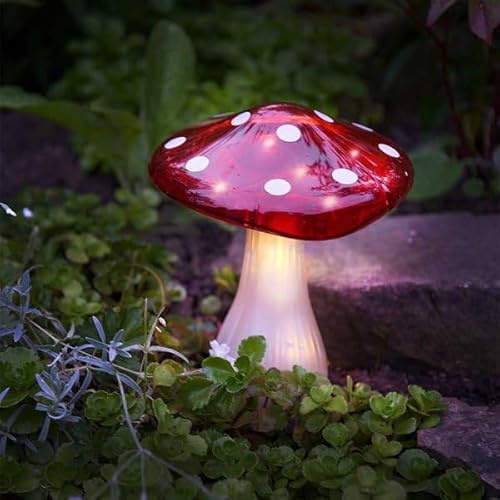 Solar Garden Mushroom Light, 23cm Height, Red and White LED Stake Light, XL Decorative Outdoor Lighting